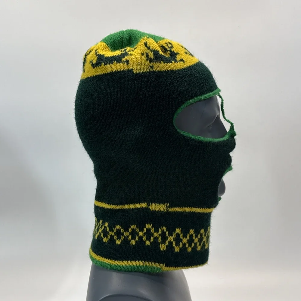 Vintage Face Mask Balaclava Green Patterned Knit Winter Hunting Deer Mask 3 Hole